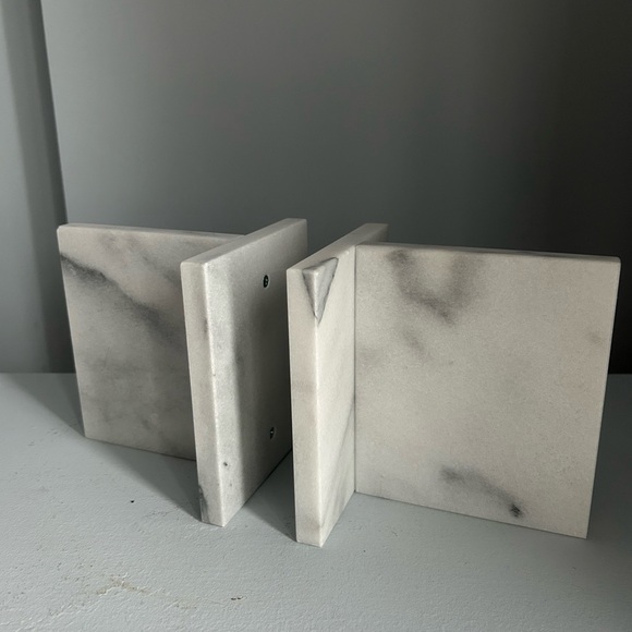 CB2 White and Gray Marble Bookends - Picture 2 of 4